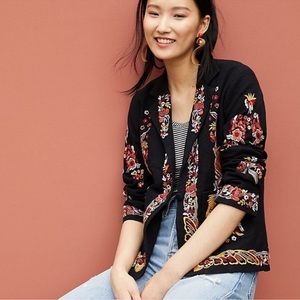 Anthro Maeve Ellen black embroidered beaded jacket